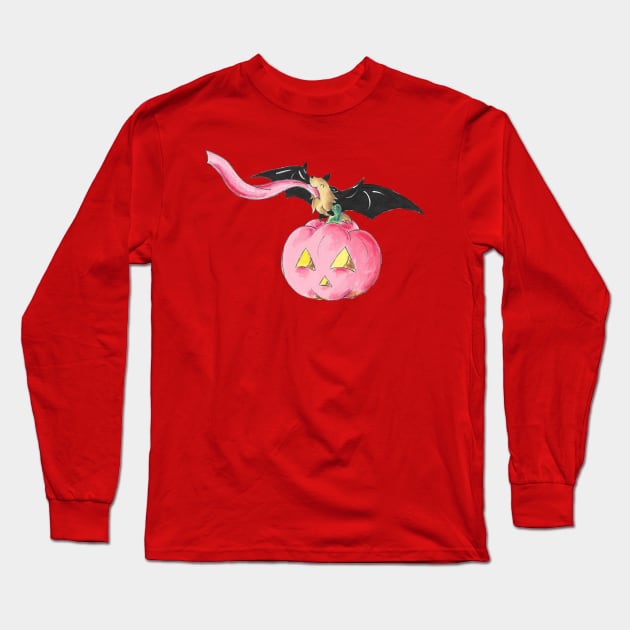 Pink Pumpkin Bat Long Sleeve T-Shirt by KristenOKeefeArt